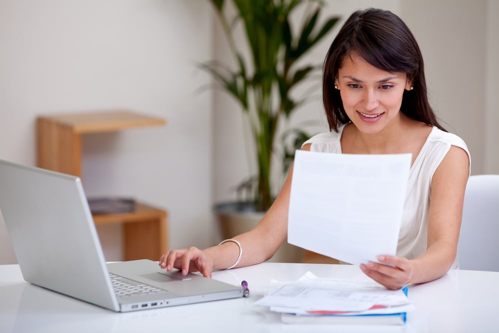 Woman working from home on her laptop